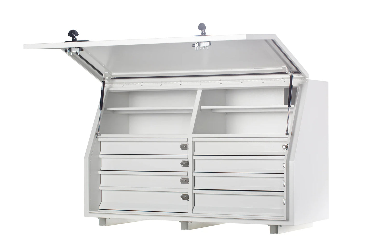 KABoxes 1360 Series – 8 Drawer & 4 Shelf Toolbox – White / Charcoal Grey
