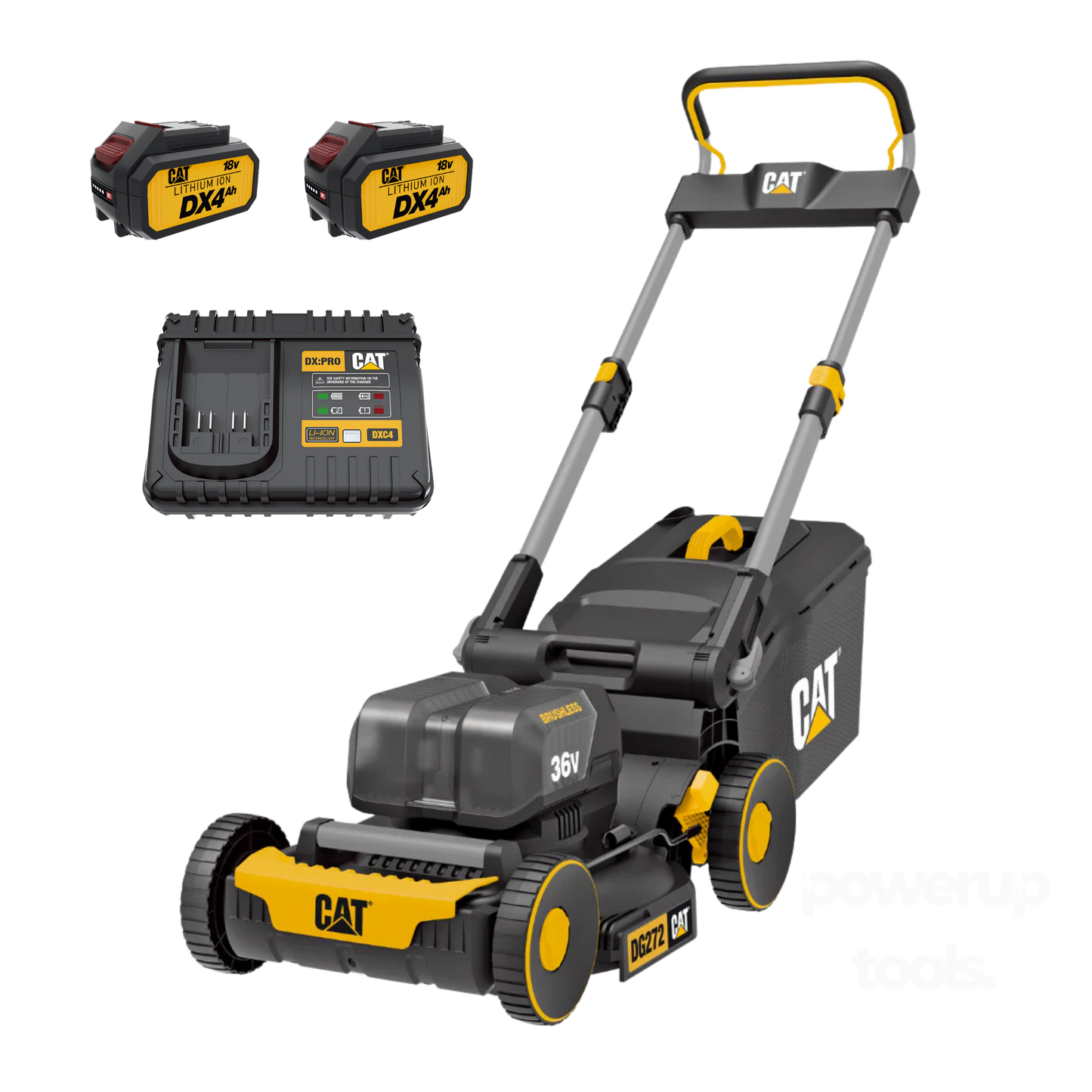 Cat® DG272 2 x 18V Brushless 410mm Lawn Mower Kit (x2 4.0Ah batteries and charger)