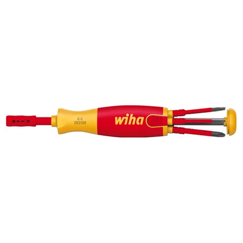 WHIA SCREWDRIVER WITH BIT MAGAZINE LIFTUP ELECTRIC, PHILLIPS, PLUSMINUS/POZIDRIV, SLOTTED WITH 6 SLIMBITS, VDE 1000V INSULATED