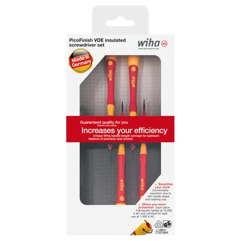 WHIA 4 PIECE FINE SCREWDRIVER SET, PICOFINISH, SLOTTED & PHILLIPS, VDE 1000V INSULATED WH-44847