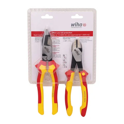 WHIA 2 PIECE PLIER SET, 220MM CROSS CUT PLIERS & 200MM SIDE CUTTERS, VDE 1000V INSULATED WH-45960