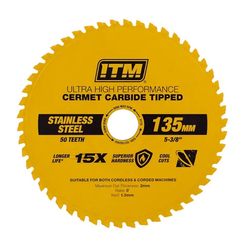 ITM 135MM STAINLESS STEEL METAL CUTTING BLADE, CERMET CARBIDE TIPPED, 50 TEETH