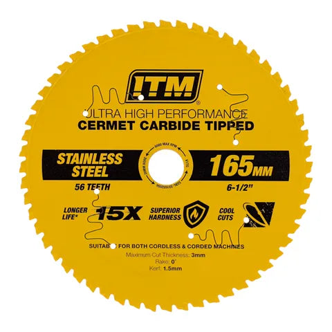 ITM 165MM STAINLESS STEEL METAL CUTTING BLADE, CERMET CARBIDE TIPPED, 56 TEETH