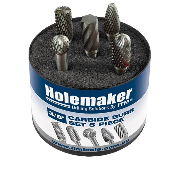 HOLEMAKER CARBIDE BURR SET, ROUND TUBE, 5PCE SB3, SC3, SD3, SF3, SA3-AC - CB-SET-01