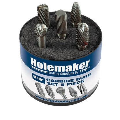 HOLEMAKER CARBIDE BURR SET, ROUND TUBE, 5PCE SB3, SC3, SD3, SF3, SA3-AC - CB-SET-01