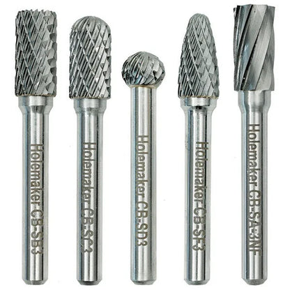 HOLEMAKER CARBIDE BURR SET, ROUND TUBE, 5PCE SB3, SC3, SD3, SF3, SA3-AC - CB-SET-01