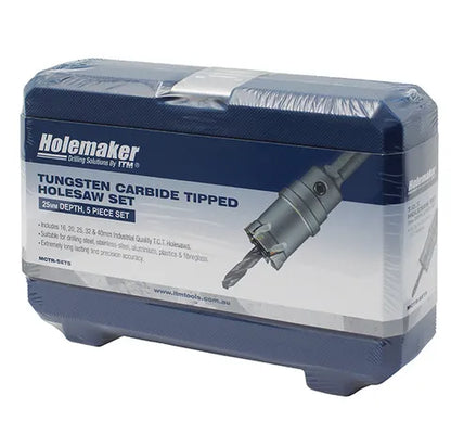 HOLEMAKER 5 PIECE TCT HOLESAW SET, 25MM DEPTH, CONTAINS 16, 20, 25, 32 & 40MM MCTR-SET5