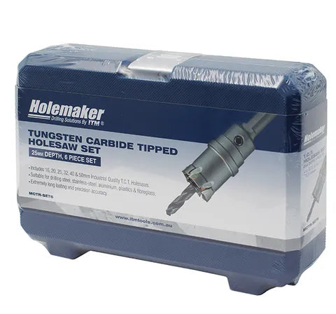 HOLEMAKER 6 PIECE TCT HOLESAW SET, 25MM DEPTH, CONTAINS 16, 20, 25, 32, 40 & 50MM  MCTR-SET6