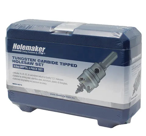 HOLEMAKER 5 PIECE TCT HOLESAW SET, 4.5MM DEPTH, CONTAINS 16, 20, 25, 32 & 40MM MCS-SET5