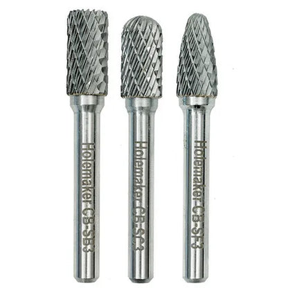 HOLEMAKER CARBIDE BURR SET, BLISTER PACK, 3PCE SB3, SC3, SF3,