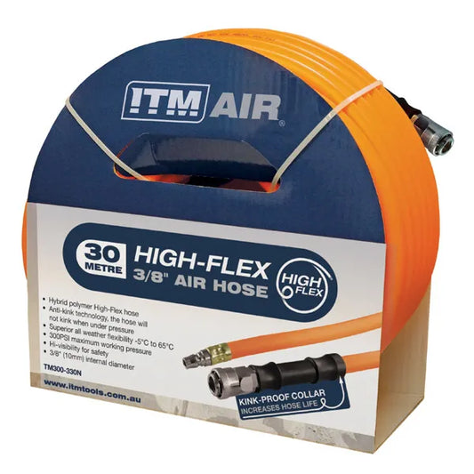 ITM AIR HOSE, 10MM (3/8") X 30M HYBRID POLYMER AIR HOSE, COMES WITH NITTO STYLE FITTINGS