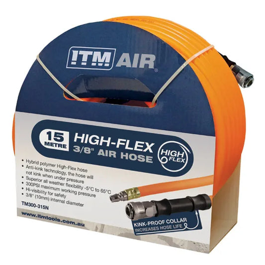 ITM AIR HOSE, 10MM (3/8") X 15M HYBRID POLYMER AIR HOSE, COMES WITH NITTO STYLE FITTINGS