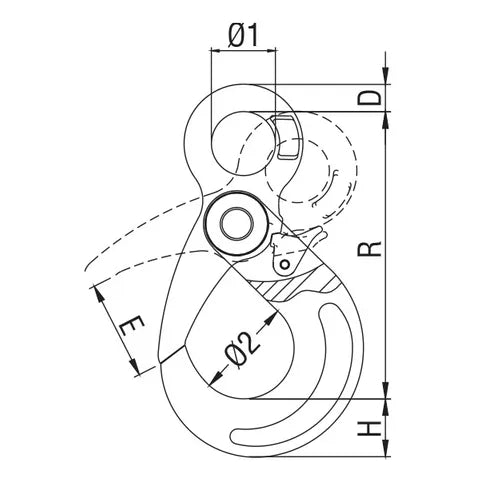 ITM G80 COMPONENTS, EYE SELF LOCKING HOOK, 13MM CHAIN SIZE