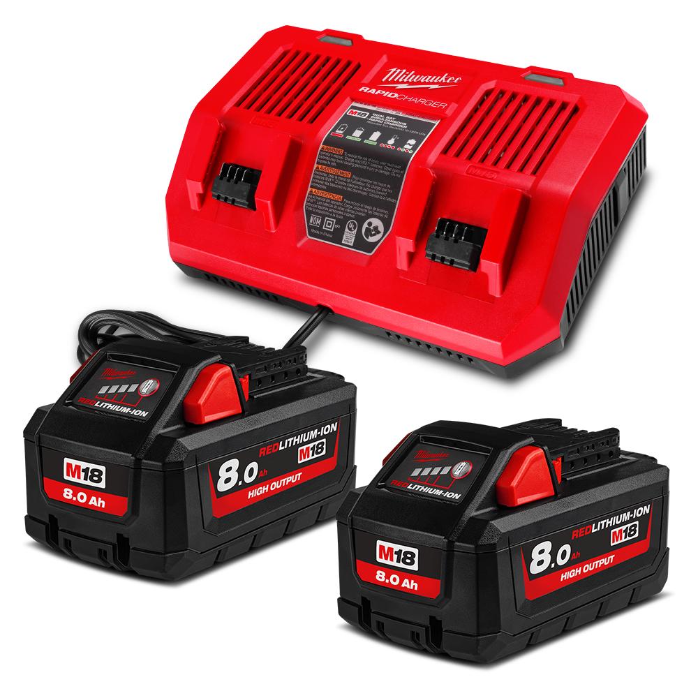 MILWAUKEE 18V REDLITHIUM ION HIGH OUTPUT 2 X 8.0AH DUAL BAY STARTER PACK M18HOSPD802B