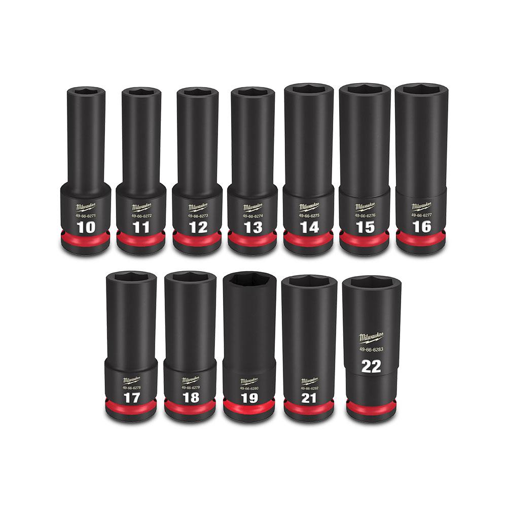 MILWAUKEE 12 PIECE 1/2INCH DRIVE 6 POINT SHOCKWAVE METRIC DEEP IMPACT SOCKET SET 49667054