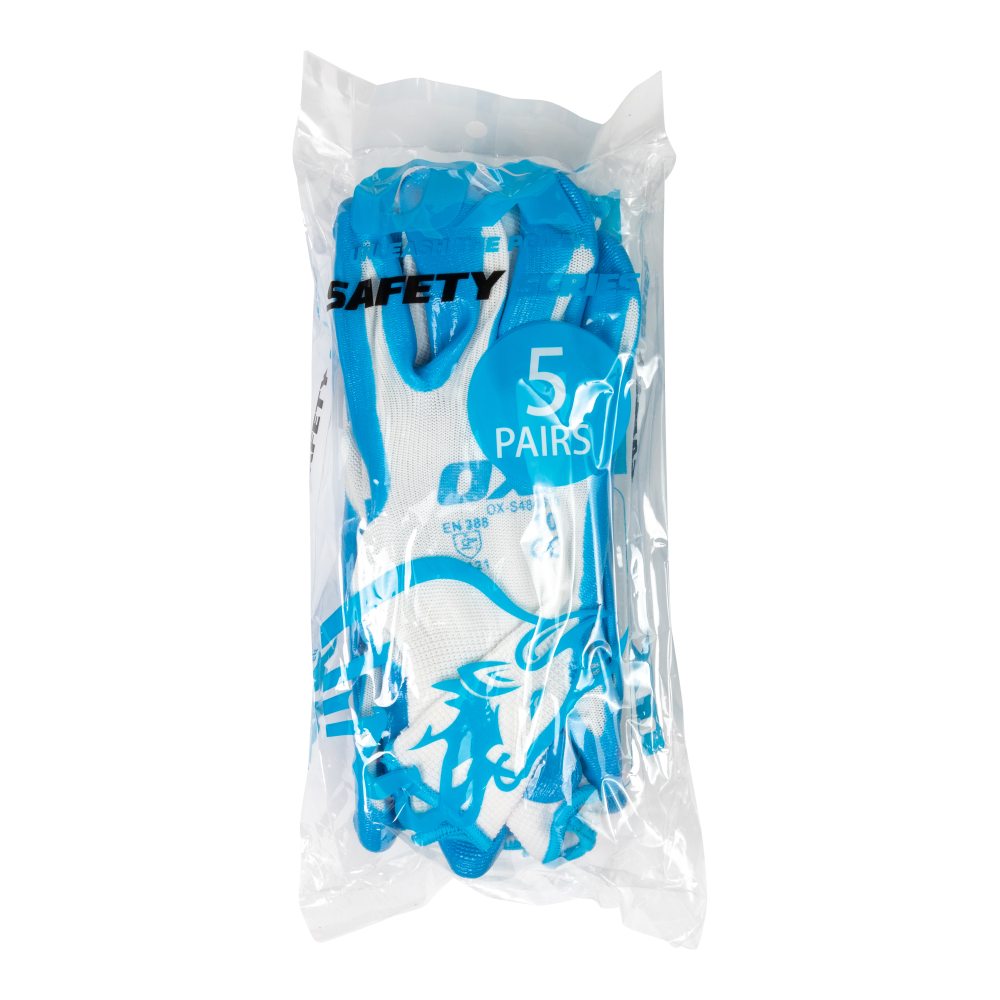 OX Safety Polyester Lined Nitrile Glove ( 5 PAIR PACK ) Size 10 OX-S484610